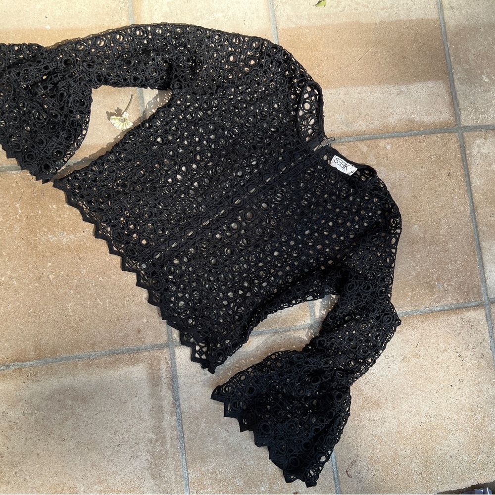 Eyelet Black Lace Bell Sleeve Top